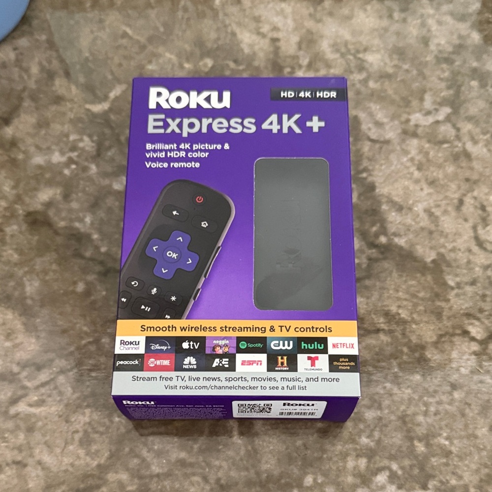 Roku Express 4K+ with Purple Box
